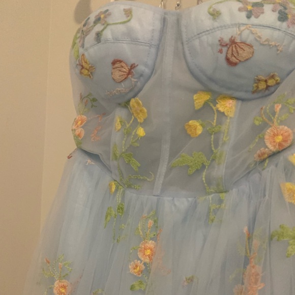 Cinderella Blue Floral Handmaid Butterfly Pastel Tulle Prom Dress - Picture 2 of 2